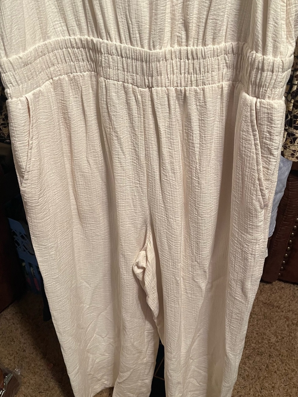 a new day Cream Textured Sleeveless Jumpsuit with Pockets - Picture 3 of 5